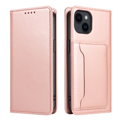 THE WAY Suitable for Iphone 13 Mobile Phone Leather Case Apple With Magnetic Suction Mobile Phone Case Skin Feel Flip Cover Wear-Resistant - Rose