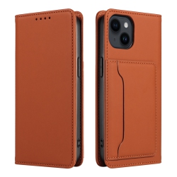 THE WAY Suitable for Iphone 16 Mobile Phone Leather Case Apple With Magnetic Suction Mobile Phone Case Skin Feel Flip Cover Wear-Resistant - In Brown
