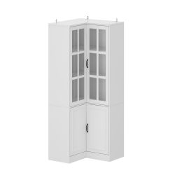 FAMAPY Mdf 5-Shelf Corner Bookcase With Tempered Glass Doors – Modern 4-Door Storage Cabinet for Books And Décor (31.5” W X 78.9” H X 31.5” D), White