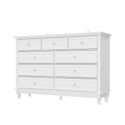 FAMAPY Contemporary 9-Drawer Dresser With Solid Wood Legs – Modern Sideboard for Bedroom, Living Room, Or Office (55.1” W X 15.7” D X 37” H) In White