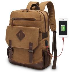 MEIDALE Canvas Backpack for Men Women| Vintage Rucksack Fits Most 15.6" Laptop, Bookbag With USB Charging Port - In Brown