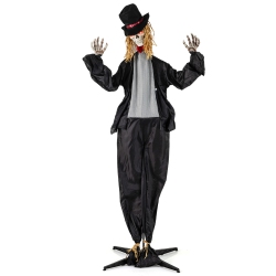 GYMAX 7.2 Ft Halloween Animatronic Standing Groom Haunted House Decoration Moving Head
