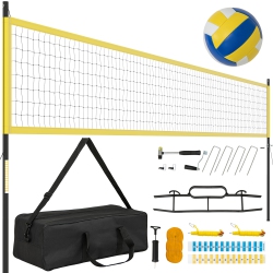 GYMAX Portable Outdoor Volleyball Net Set Height Adjustable Poles Anti-Sag In Yellow