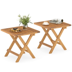 GYMAX 2 PCs Outdoor Folding Side Table Acacia Wood End Table Square Patio Bistro Table