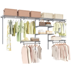 GYMAX Wire Closet Organizer System Wall-Mounted Adjustable Storage Shelves Coats In Gray