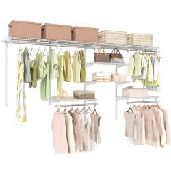 GYMAX Wire Closet Organizer System Wall-Mounted Adjustable Storage Shelves Coats In White
