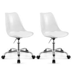 COSTWAY 1/2 PCs Clear Desk Chair With Swivel Seat & Soft Pu Leather Cushion Universal Wheels
