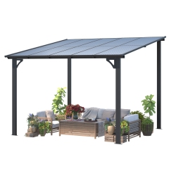 AECOJOY 10’ X 10’ Gazebo, Wall Mounted Pergola On Clearance, Outdoor Patio Gazebo Awnings for Deck In Black