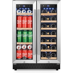 HOOURE Upgraded Wine And Beverage Fridge 24 Inch, Dual Zone Wine Beverage Cooler \w French Door, Under Counter Wine Beer Fridge Built-In Or