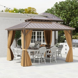 COSTWAY 12 X 10/12 X 12 Ft Hardtop Gazebo With Netting Heavy-Duty Double-Roof Galvanized Metal Top