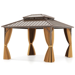 COSTWAY 12 X 10/12 X 12 Ft Hardtop Gazebo With Netting Heavy-Duty Double-Roof Galvanized Metal Top