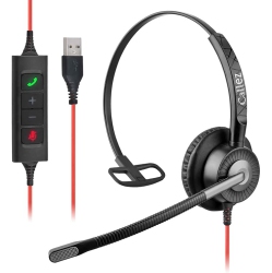 CALLEZ USB Headset \w Mic, Computer Headset \w Enc Dual Noise Cancelling Microphone & Ms Teams Call Button, Mono Wired Headphones for PC Laptop Mac