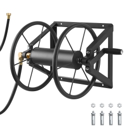 VEVOR 200 Ft 5/8-Inch Wall Mounted Garden Hose Reel, Holds Manual Water Hose Winder, Heavy-Duty Steel, Outdoor Reel \w Brass Fitting & 5Ft Leader