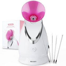 EZBASICS Facial Steamer Ionic Face Steamer for Home Facial, Warm Mist Humidifier Atomizer for Face, 1 Pack + 5 Stainless Steel Skin Kit In Pink