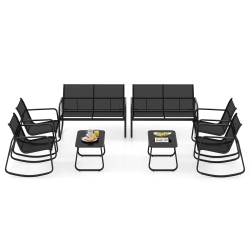 COSTWAY 8 PCs Patio Rocking Rocking Chairs & Loveseat With Glass-Top Table Outdoor