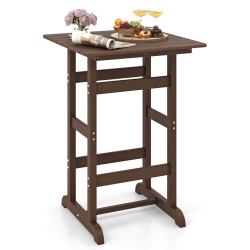 COSTWAY Outdoor Bar Table All Weather HDpe Patio Table With Wood Grains Bistro Table Brown/black/gray/navy