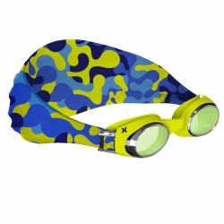 HURLEY Kids Neon Camo Design Swim Goggles With Hair Safety Fabric Strap In Multicolor