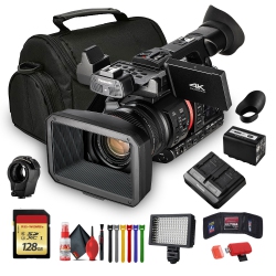 PANASONIC Ag-Cx350 4K Camcorder (Ag-Cx350) W/padded Case, 128 GB Memory Card, Wire Straps, Led Light, And More