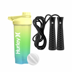 HURLEY Lemon Design 28 OZ Shaker Bottle With Fitness Rope In Turquoise