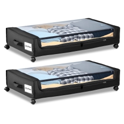 VEVOR 30.3 X 18.5 X 6.8 Inch Under Bed Storage \w Wheels, Underbed Containers \w Clear Lid, Underbed Shoe Organizer, Rolling Under The Bed Storage Bins