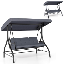 COSTWAY 3-Seat Patio Swing With Canopy With Removable Cushions & Side Pockets Stand Black/gray/red/brown/beige
