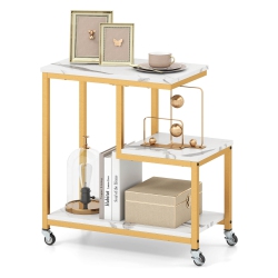 COSTWAY 1/2 PCs Modern G-Shaped End Table Home 3-Tier Side Table With Storage Shelves Accent Table Gray/white/brown