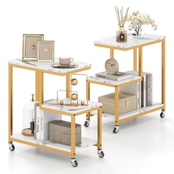 COSTWAY 1/2 PCs Modern G-Shaped End Table Home 3-Tier Side Table With Storage Shelves Accent Table Gray/white/brown