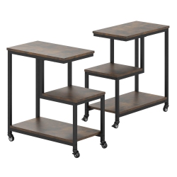 COSTWAY 1/2 PCs Modern G-Shaped End Table Home 3-Tier Side Table With Storage Shelves Accent Table Gray/white/brown