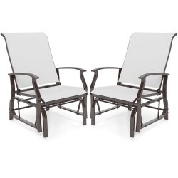 COSTWAY Porch Gliders Set Of 2/4 With Reclined High Back Breathable Mesh Fabric Metal Frame Beige/gray