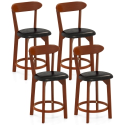 COSTWAY 23.5" Bar Stool Set Of 2/4 With Curved Backrest & Footrest Counter Height Stools