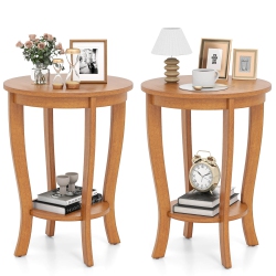 COSTWAY 2 PCs 2-Tier End Table 18" Round Compact Sofa Side Nightstand With Storage Shelf