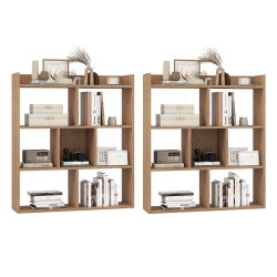 COSTWAY 2 PCs 7-Cube Bookcase Open Storage Shelf With Anti-Tipping Kits for Living Room Natural