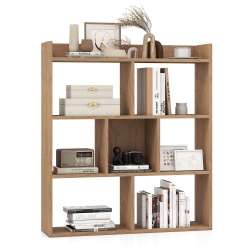 COSTWAY 1 PCs 7-Cube Bookcase 3-Tier Open Storage Shelf With Anti-Tipping Kits for Living Room Natural