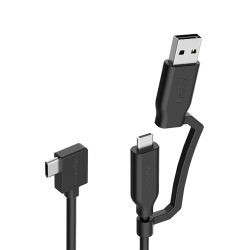 MOBILE PIXELS Mp 2-In-1 USB Cable, 3A/5.0 GBps USB Type C to USB Type A/c Cable With Right Angle Head (3Ft, Black)