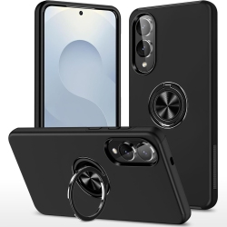 CSMART [Cs] Hybrid Magnetic Kickstand Invisible Ring Case Cover for Samsung Galaxy S25 Edge In Black