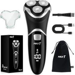 MAX-T Electric Razor for Men \w Pop-Up Trimmer, Ipx7 Waterproof Electric Shaver, 3D Rotary Shaver, Rechargeable Cordless Shavers for Men, Type-C