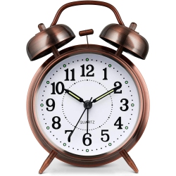MYACUC Loud Alarm Clock for Heavy Sleepers Adults, Metal 4 Inches Twin Bell Battery Operated Alarm Clocks for Bedrooms Decoration, Silent Non-Ticking