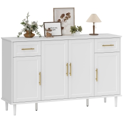 HOMCOM Sideboard Buffet Cabinet \w Soft-Close Doors, 55" Modern Coffee Bar Cabinet \w 2 Drawers, 3 Adjustable Shelves And 4 Doors, Kitchen Credenza