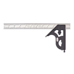 STARRETT Steel Combination Square With Square Head - 12" Blade Length, Cast Iron Head, Hardened Steel, Reversible Lock Bolt, Scriber