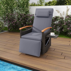 COSTWAY Outdoor 360° Swivel Rattan Recliner Chair Patio Wicker Chaise Lounge Chair