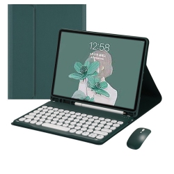 THE WAY Keyboard Case for Ipad Pro-12.9-Inch - Leather Case + Round Button Bluetooth Keyboard + Dual-Mode Rechargeable Mouse In Green