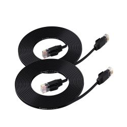 AURORA Cat6 Ethernet Cable 15Ft 2Pack Black, Flat Internet Network Cord, Cat 6 Patch Cable Short, Computer Cord \w Snagless Rj45 Connectors For