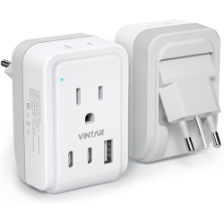 GENERIC Italy Travel Plug Adapter, Vintar 5 In 1 Foldable Italy Power Adapter \w 17W 3 USB Ports(2 USB C) And 2 American Outlets, Grounded Type L