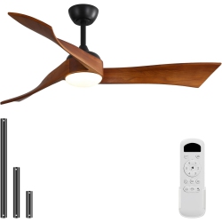 SOFUCOR Farmhouse Ceiling Fans With Lights And Remote Large 52 Inch High Cfm Ceiling Fan With Waved Solid Wood Blades