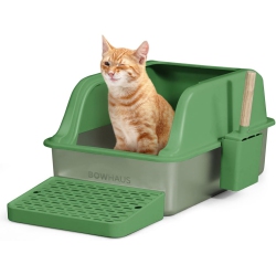 CAPHAUS Xl Enclosed Stainless Steel Cat Litter Box With Lid, Extra Large High Sided Metal Cat Litter Pan W/scoop