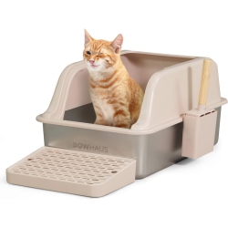 CAPHAUS Xl Enclosed Stainless Steel Cat Litter Box With Lid, Extra Large High Sided Metal Cat Litter Pan W/scoop