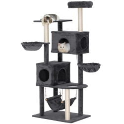 PAWHUT Cat Tree, 66 Inch Large Cat Tower \w 2 Door Condos, 3 Big Hammocks, Plush Top Perch, Sisal Scratching Posts, Multi-Level Kitty Tree For