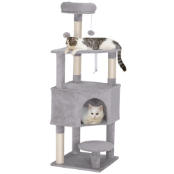 PAWHUT 54 Inch Cat Tree, Cat Tower for Indoor Kittens With Large Cozy Condo, Plush Top Perch, Sisal Scratching Posts, Dangling Toy Ball, Light