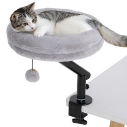 PAWHUT Cat Desk Bed, 360° Rotatable Adjustable Height Desktop Cat Bed for Home Office Work Window, Plush Washable Kitten Hammock for Indoor Kittens