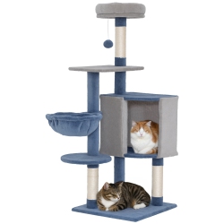 PAWHUT Modern Cat Tree, 48 Inch Cat Tower for Indoor Kittens With Cozy Condo, Hammock, Top Perch, Sisal Scratching Posts, Toy Ball And Grey In Blue